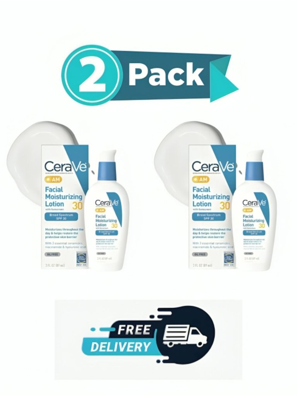 CeraVe AM PM Facial Moisturizing Lotion Kit 2 Pack x 3 oz SPF 30 Face Care